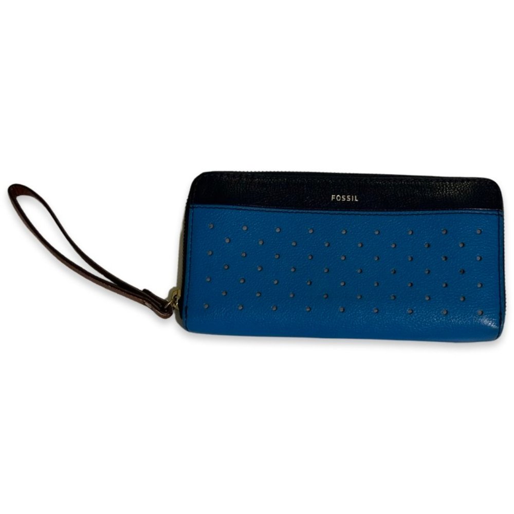 Fossil Women's Two Tone Blue Leather Wristlet